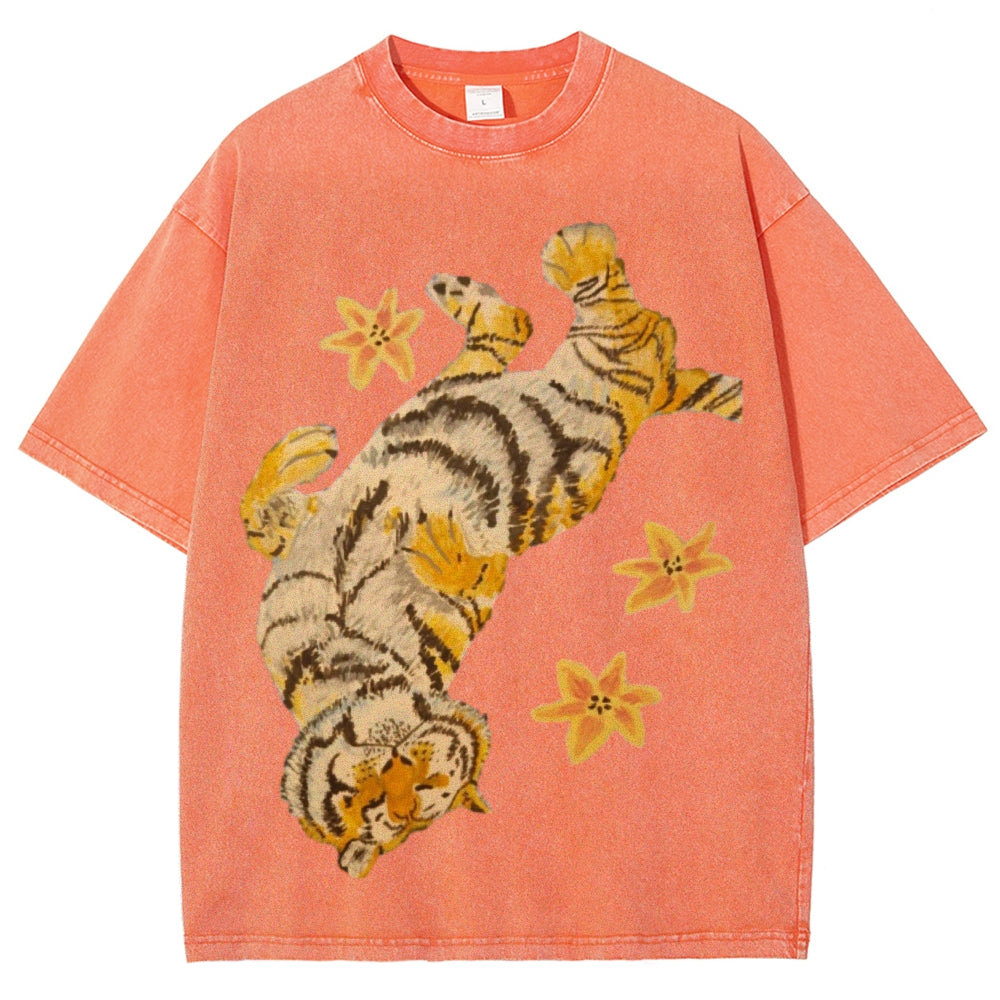 T-shirt unisexe vintage délavé Lazy Tiger 