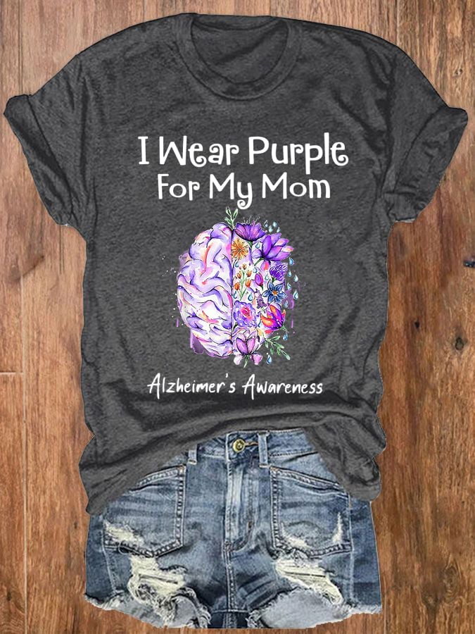 T-shirt pour femmes « Je porte du violet pour ma maman » – Sensibilisation à la maladie d'Alzheimer 