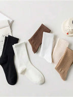 Women's Crew Socks with Ruffled Edge and Ribbed Texture