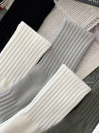 Women's Crew Socks with Ruffled Edge and Ribbed Texture