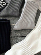 Women's Crew Socks with Ruffled Edge and Ribbed Texture