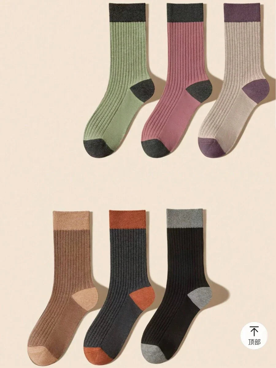 Women's Crew Socks with Ruffled Edge and Ribbed Texture