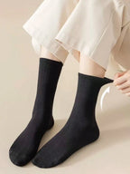 Women's Crew Socks with Ruffled Edge and Ribbed Texture