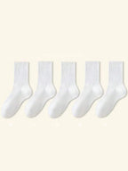 Women's Crew Socks with Ruffled Edge and Ribbed Texture
