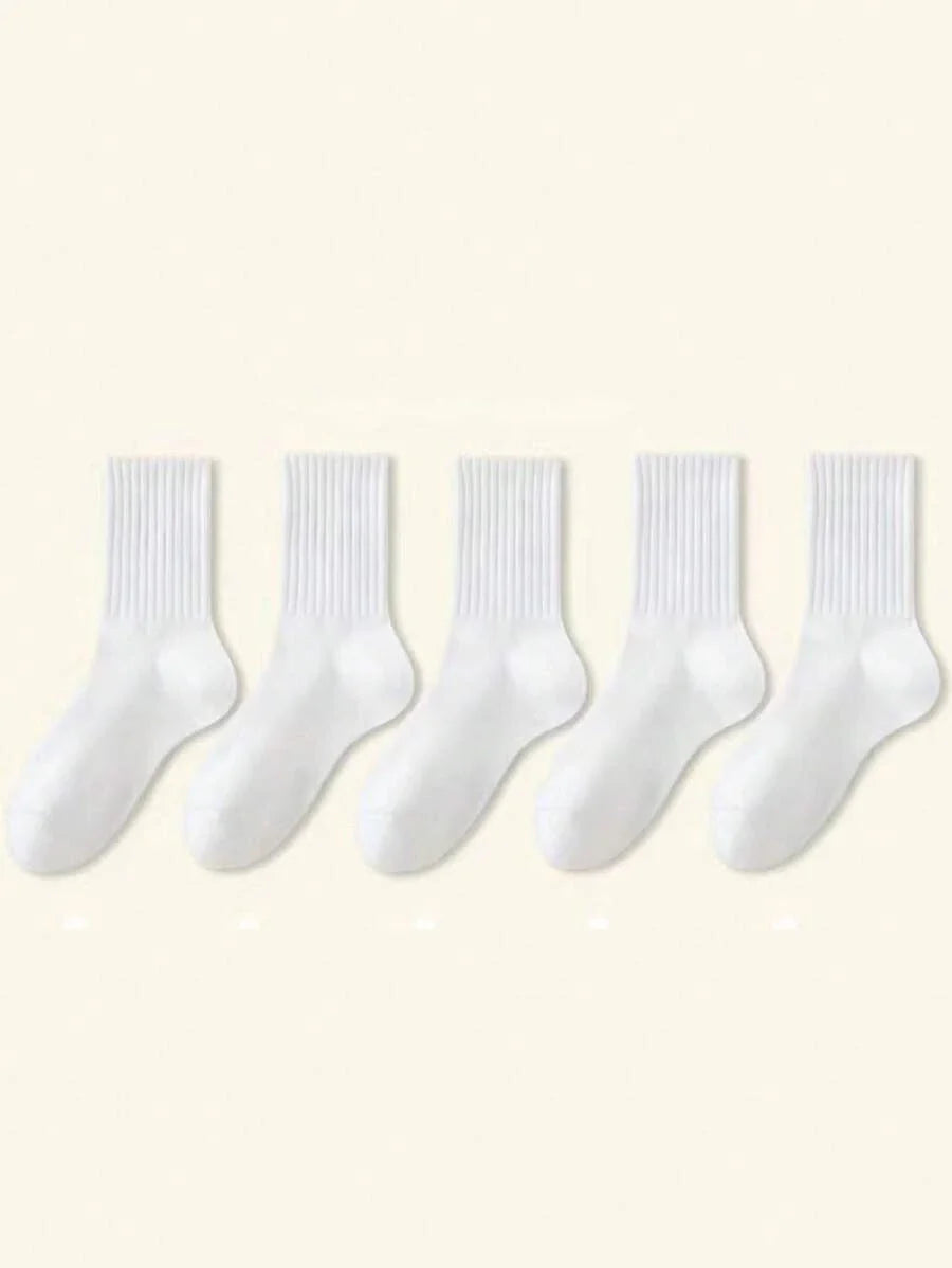 Women's Crew Socks with Ruffled Edge and Ribbed Texture