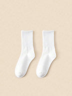 Women's Crew Socks with Ruffled Edge and Ribbed Texture