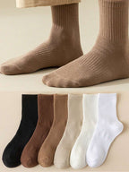 Women's Crew Socks with Ruffled Edge and Ribbed Texture