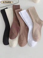 Women's Crew Socks with Ruffled Edge and Ribbed Texture