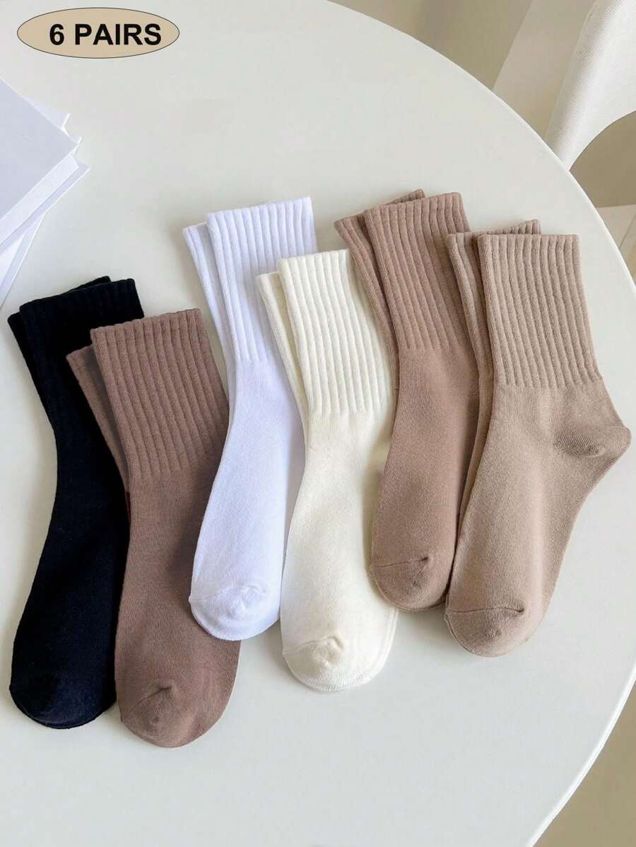 Women's Crew Socks with Ruffled Edge and Ribbed Texture