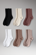 Women's Crew Socks with Ruffled Edge and Ribbed Texture