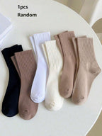 Women's Crew Socks with Ruffled Edge and Ribbed Texture