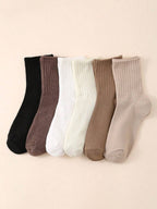 Women's Crew Socks with Ruffled Edge and Ribbed Texture