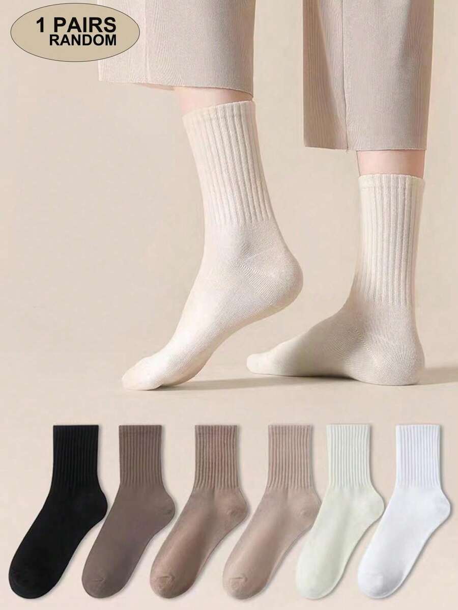 Women's Crew Socks with Ruffled Edge and Ribbed Texture