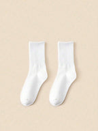 Women's Crew Socks with Ruffled Edge and Ribbed Texture