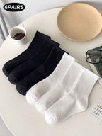 Women's Crew Socks with Ruffled Edge and Ribbed Texture