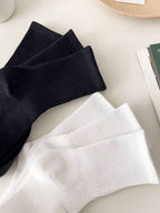 Women's Crew Socks with Ruffled Edge and Ribbed Texture