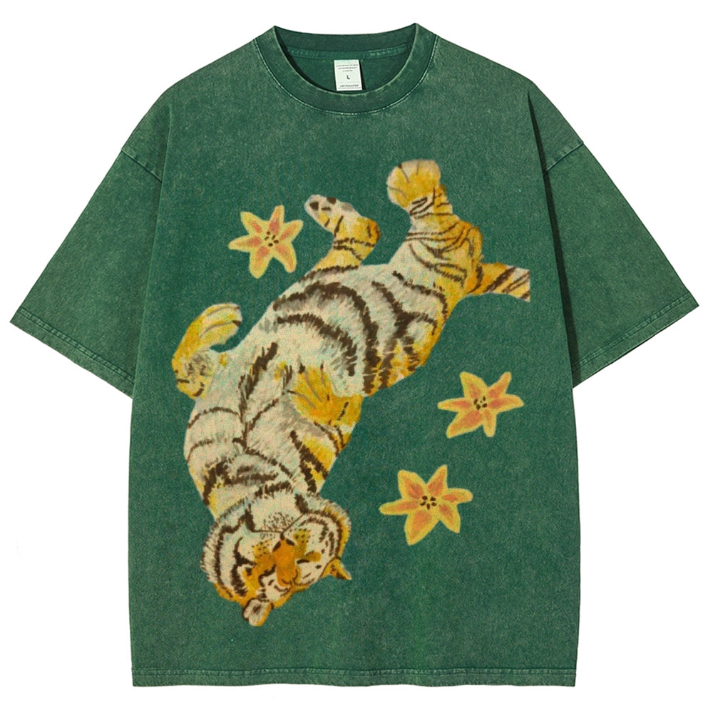 T-shirt unisexe vintage délavé Lazy Tiger 