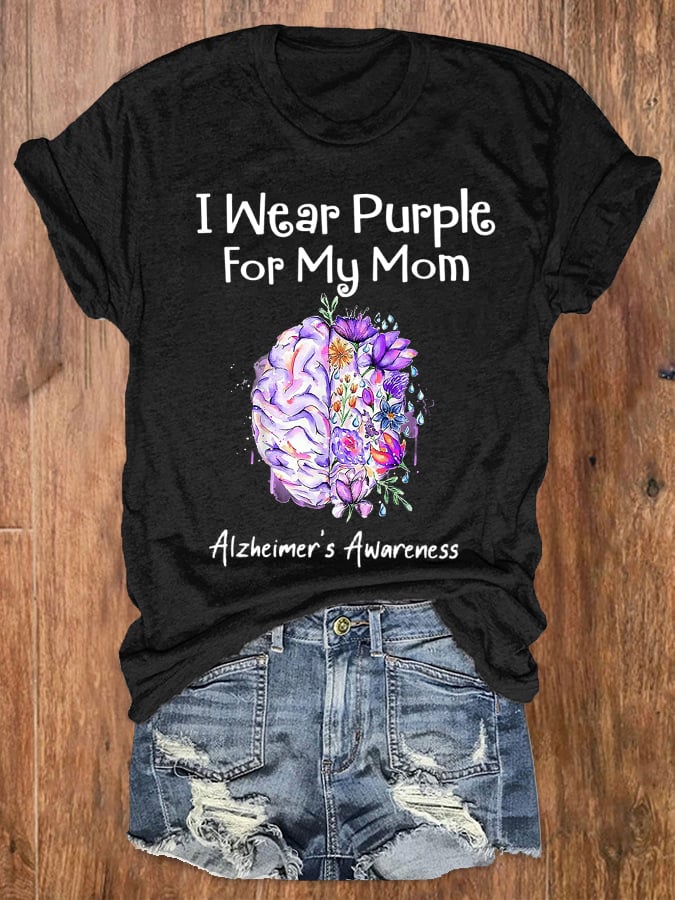 T-shirt pour femmes « Je porte du violet pour ma maman » – Sensibilisation à la maladie d'Alzheimer 