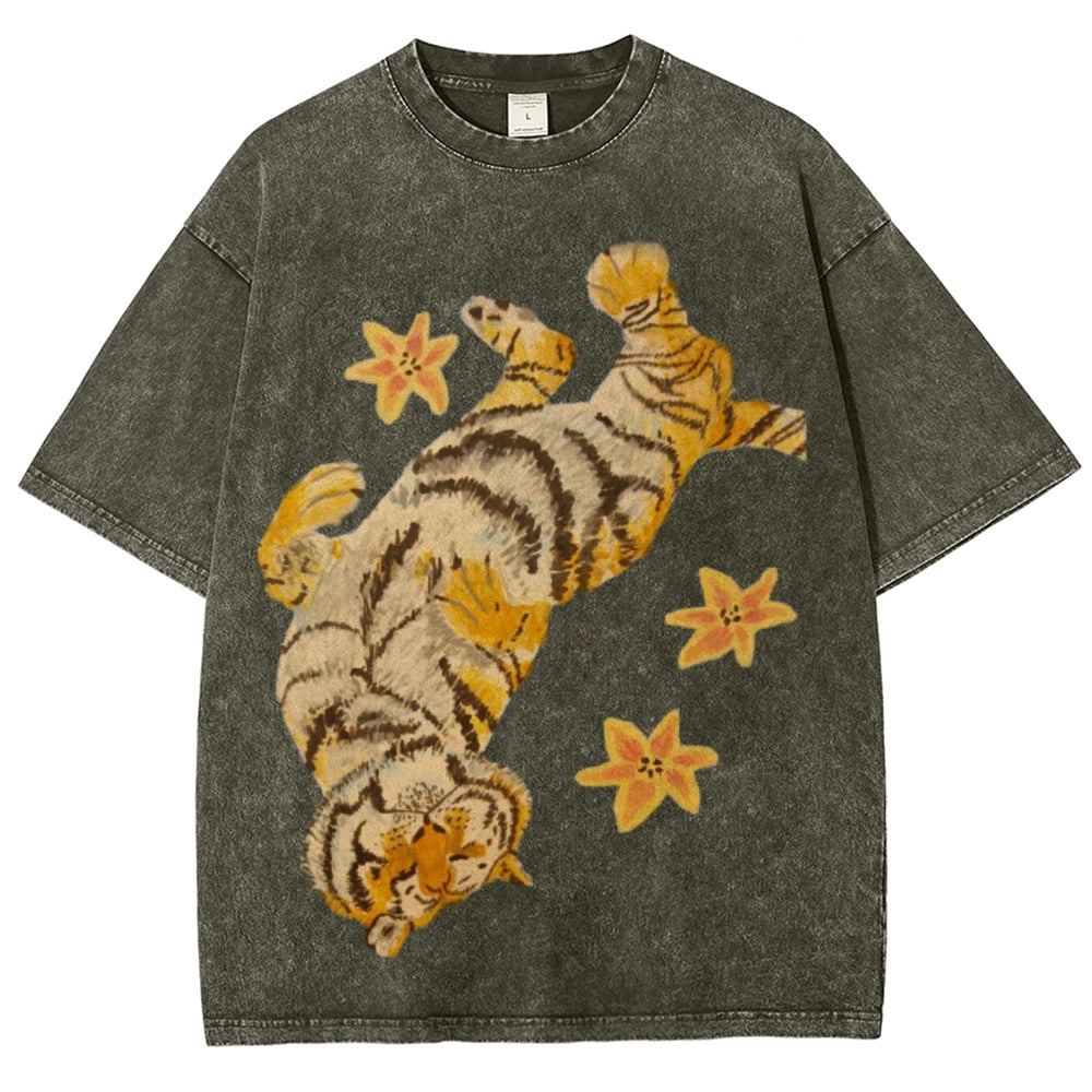 T-shirt unisexe vintage délavé Lazy Tiger 