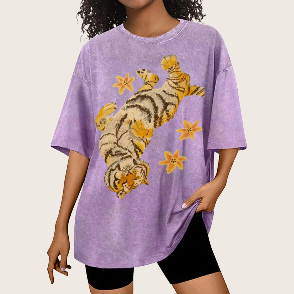 T-shirt unisexe vintage délavé Lazy Tiger 