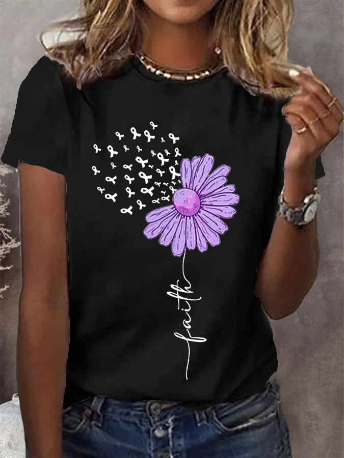 T-shirt de soutien à la lutte contre la maladie d'Alzheimer avec le ruban violet pour femmes 