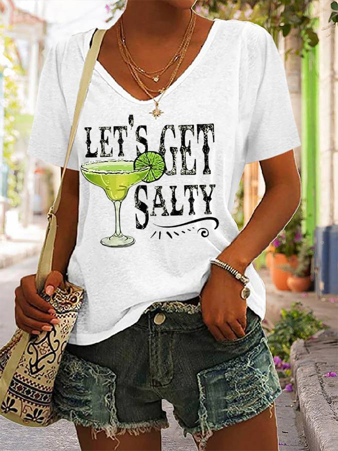 T-shirt décontracté à col en V pour femmes, motif margarita salée « Cinco de Mayo ». 