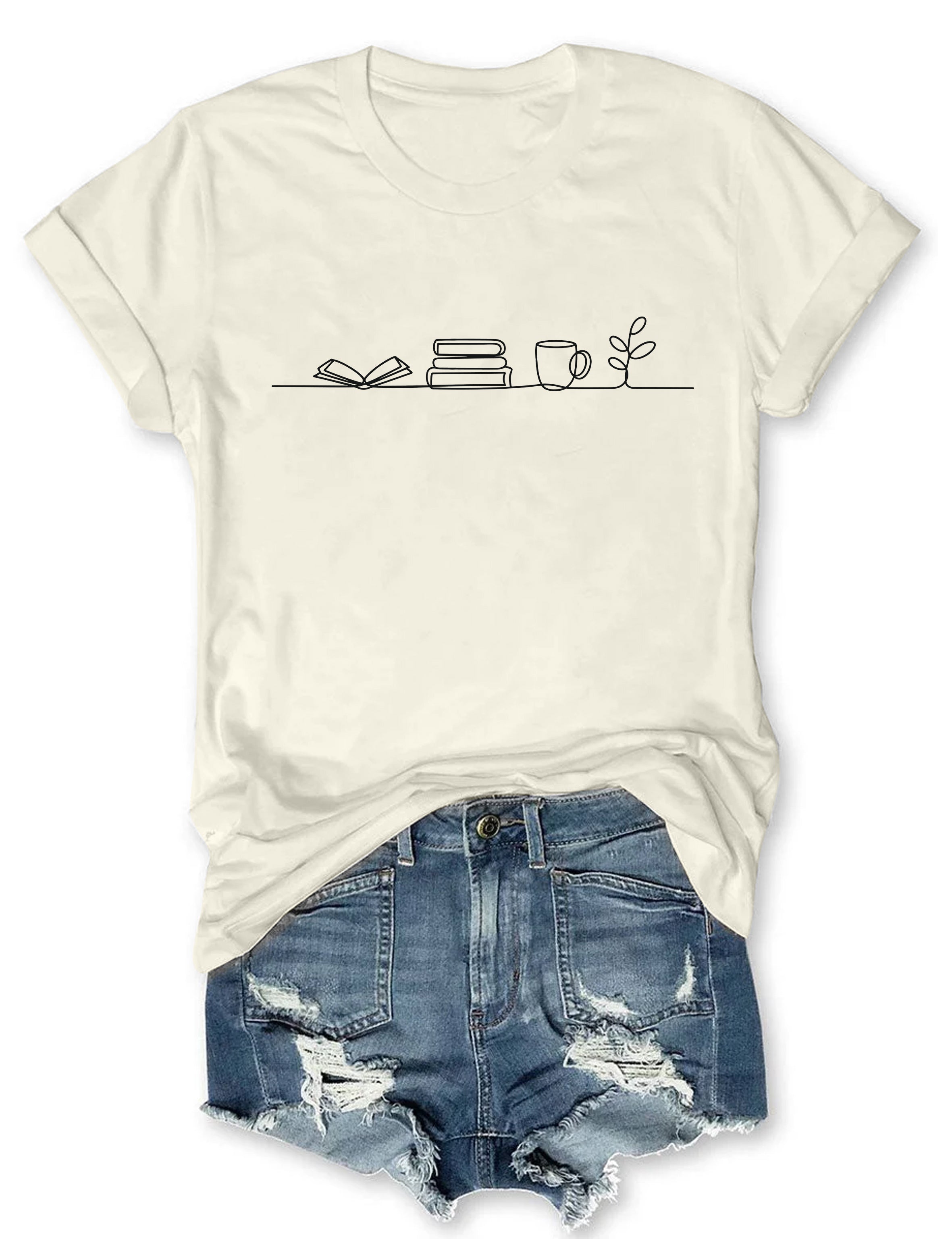 T-shirt graphique mignon pour les amoureux du café et des livres, style lecteur esthétique 