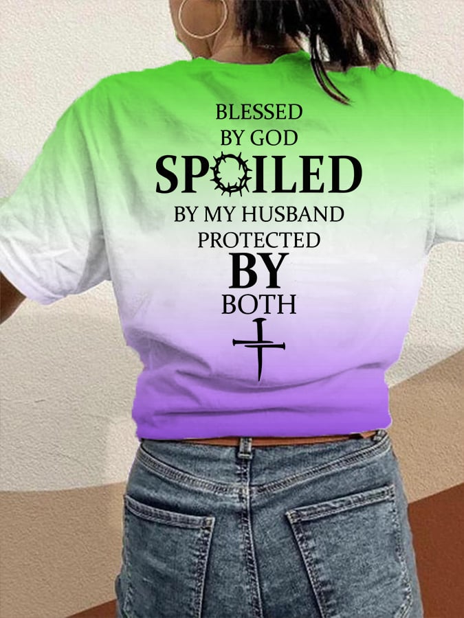 T-shirt dégradé « Femme bénie par Dieu, choyée par mon mari, protégée par les deux » 