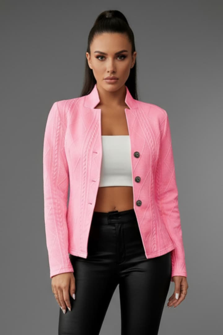 Women's Blazer with Lapel Collar and Button Closure