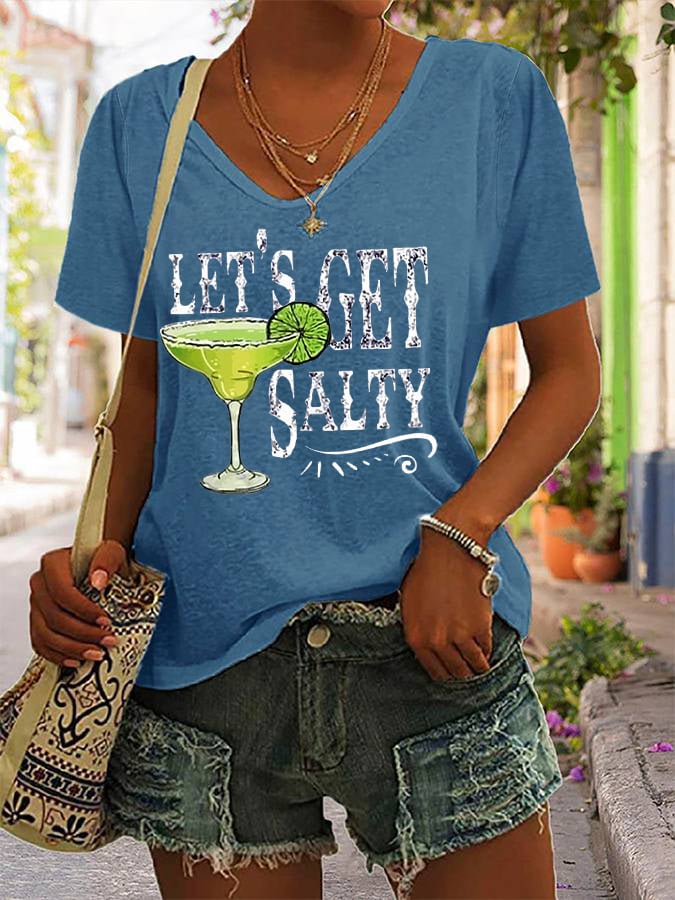 T-shirt décontracté à col en V pour femmes, motif margarita salée « Cinco de Mayo ». 