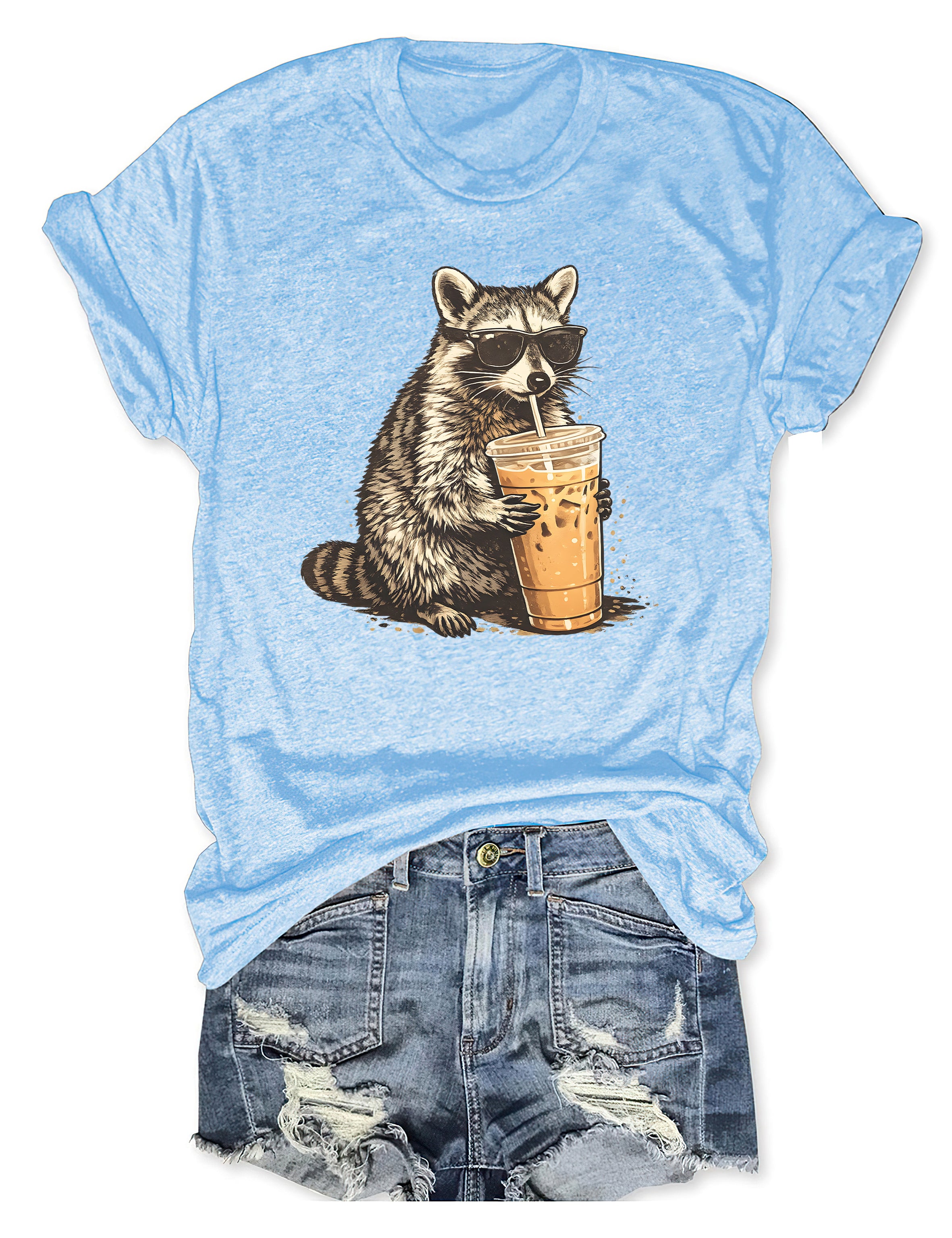 T-shirt graphique humoristique Raton laveur Café glacé T-shirt animalier 