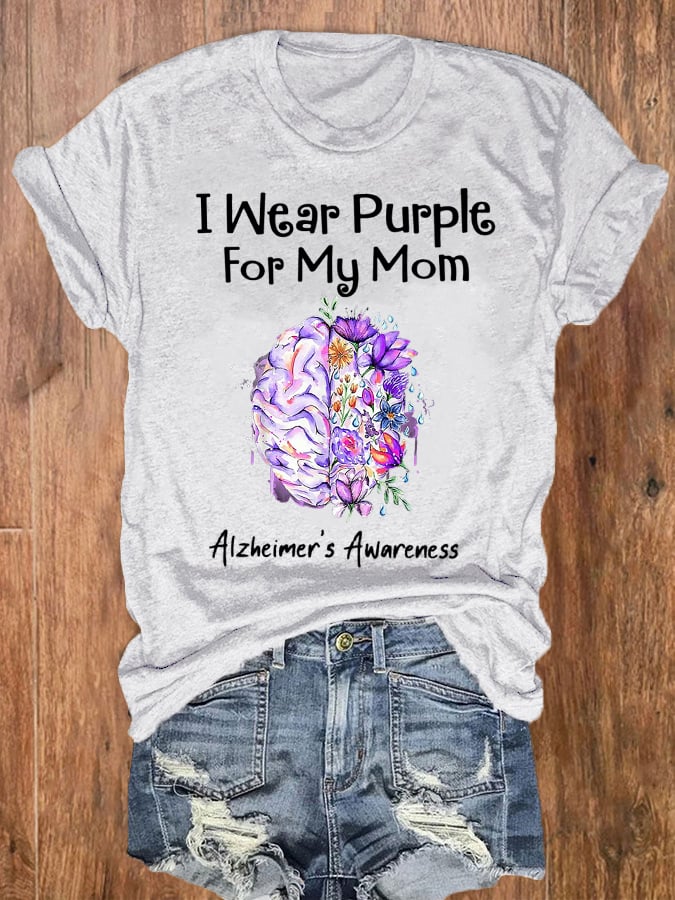 T-shirt pour femmes « Je porte du violet pour ma maman » – Sensibilisation à la maladie d'Alzheimer 