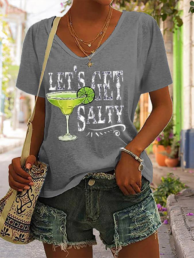 T-shirt décontracté à col en V pour femmes, motif margarita salée « Cinco de Mayo ». 