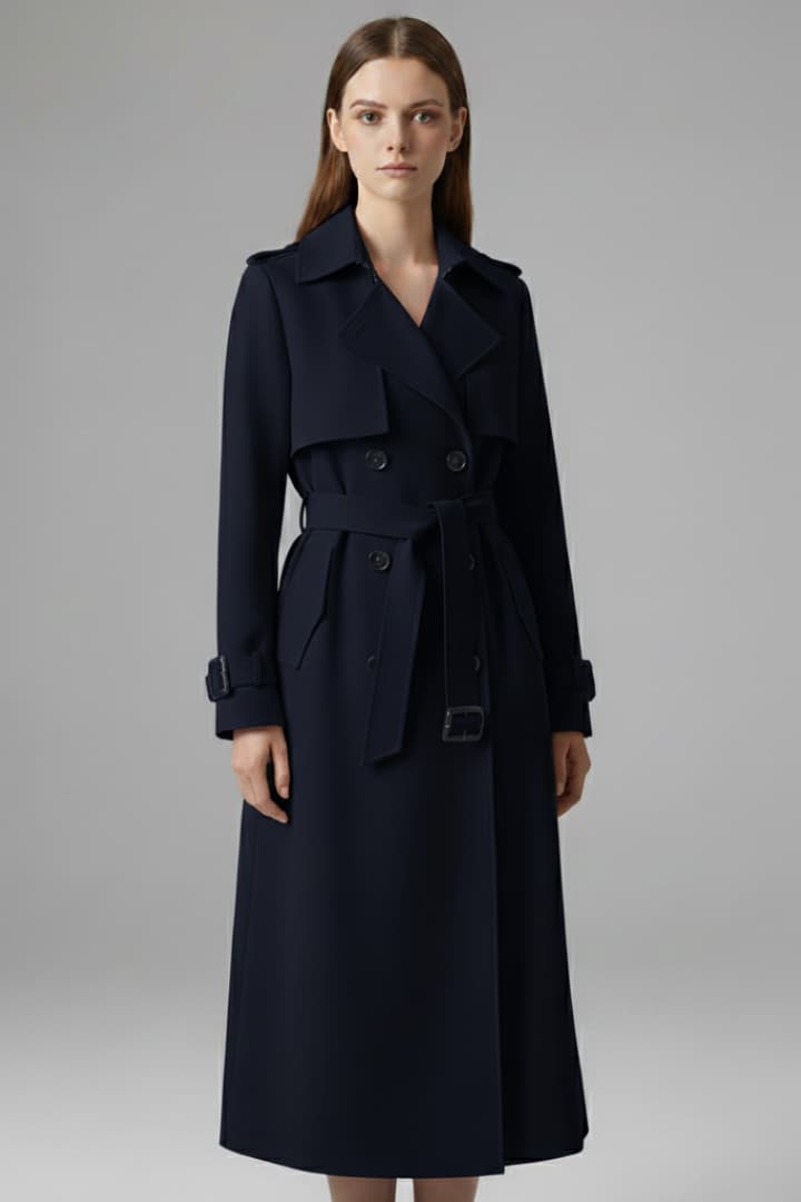 Women's Trench Coat with Belt and Front Button Closure