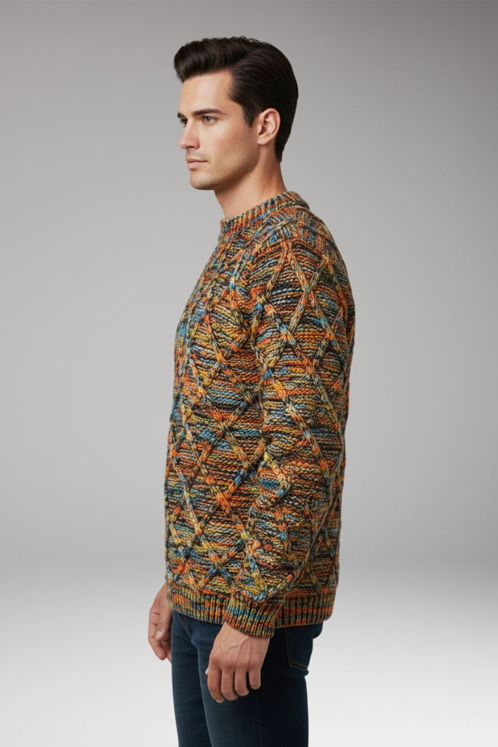 Men's Sweater with Diamond Pattern Texture