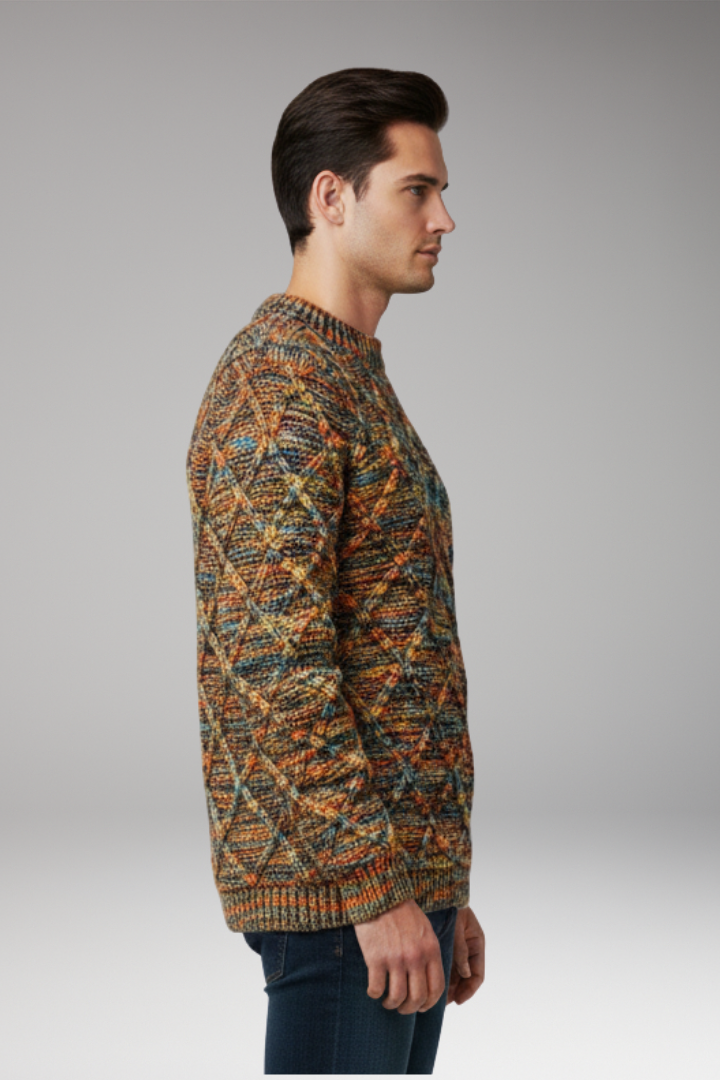 Men's Sweater with Diamond Pattern Texture