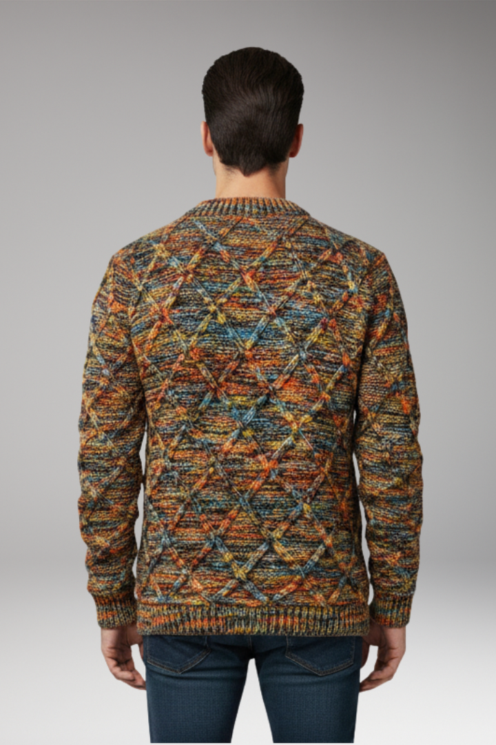 Men's Sweater with Diamond Pattern Texture