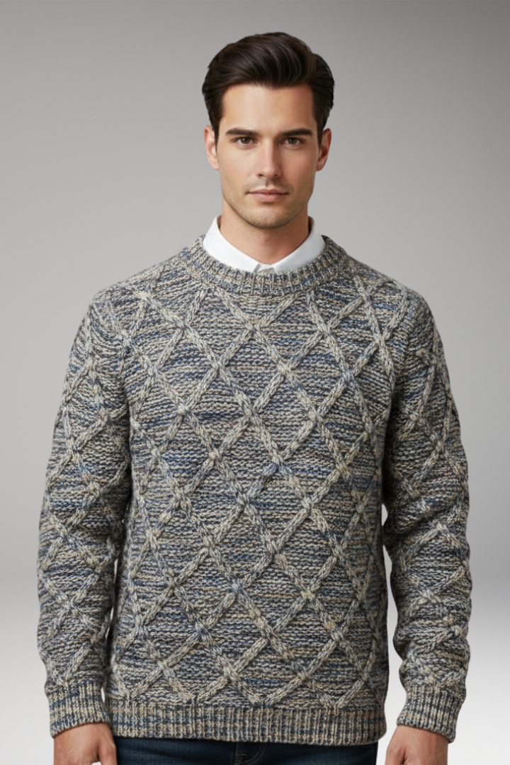 Men's Sweater with Diamond Pattern Texture