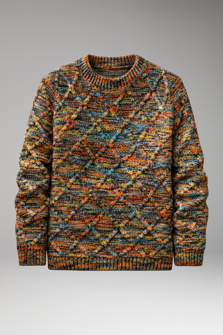 Men's Sweater with Diamond Pattern Texture
