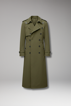 Men's Long Trench Coat with Belt and Front Button Design