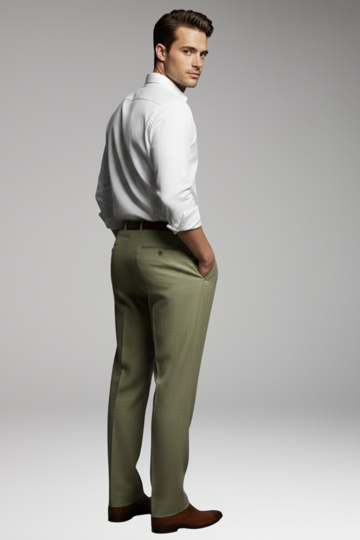 Men's Pleated Pants with Elastic Waist and Button Closure