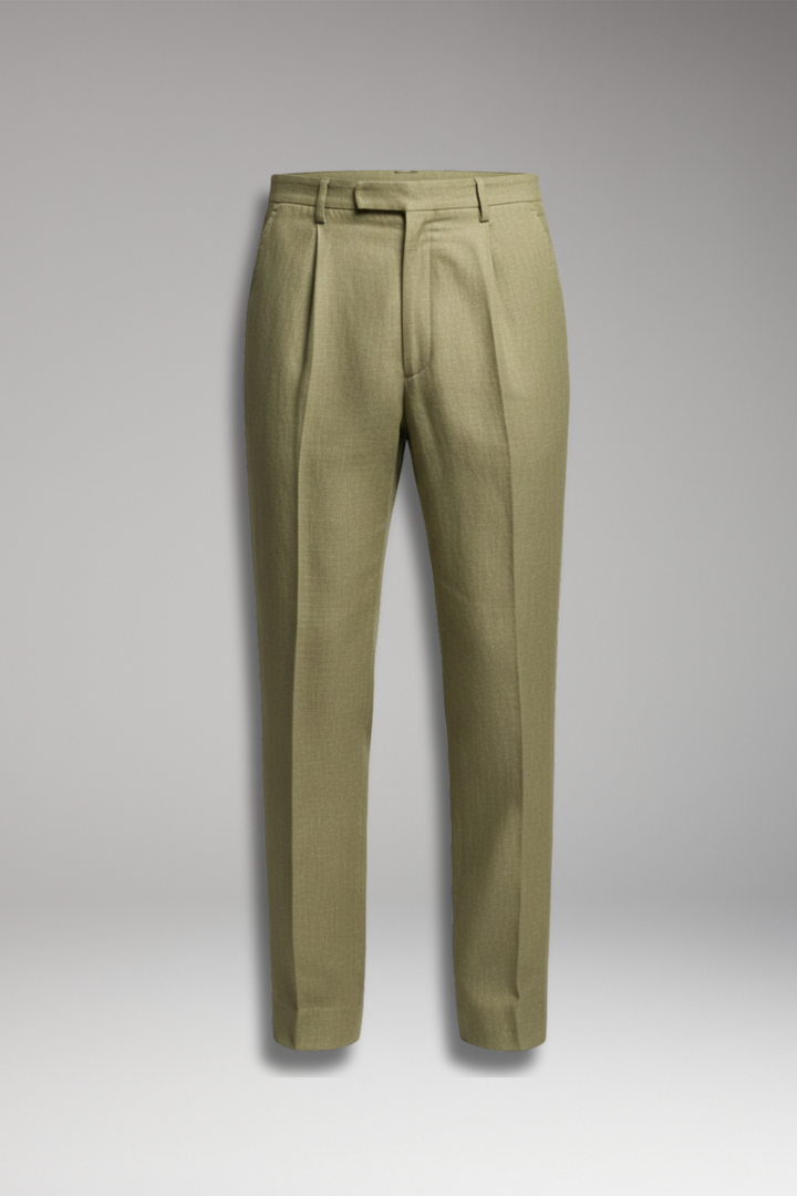 Men's Pleated Pants with Elastic Waist and Button Closure
