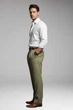 Men's Pleated Pants with Elastic Waist and Button Closure