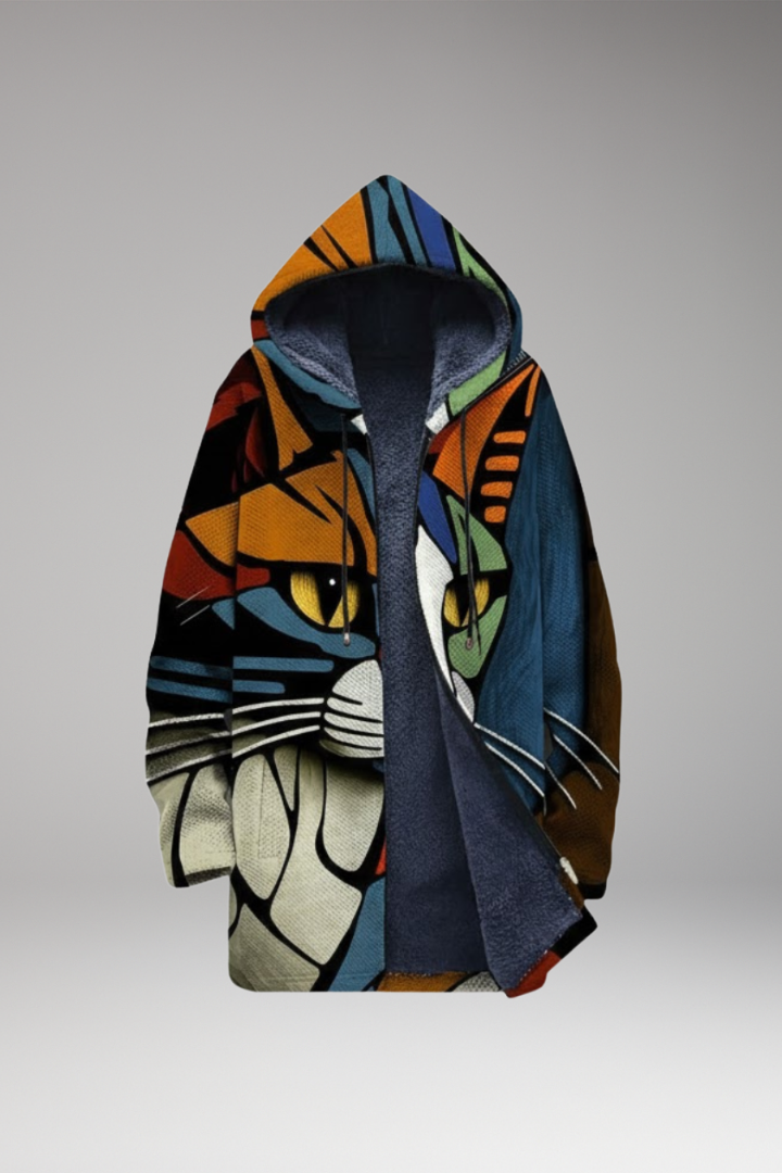 Unisex Hooded Cardigan with Zipper and Printed Surface