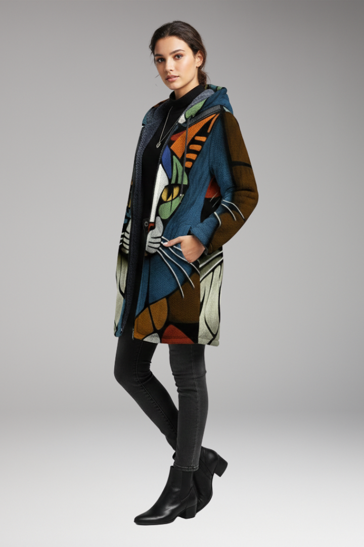 Unisex Hooded Cardigan with Zipper and Printed Surface