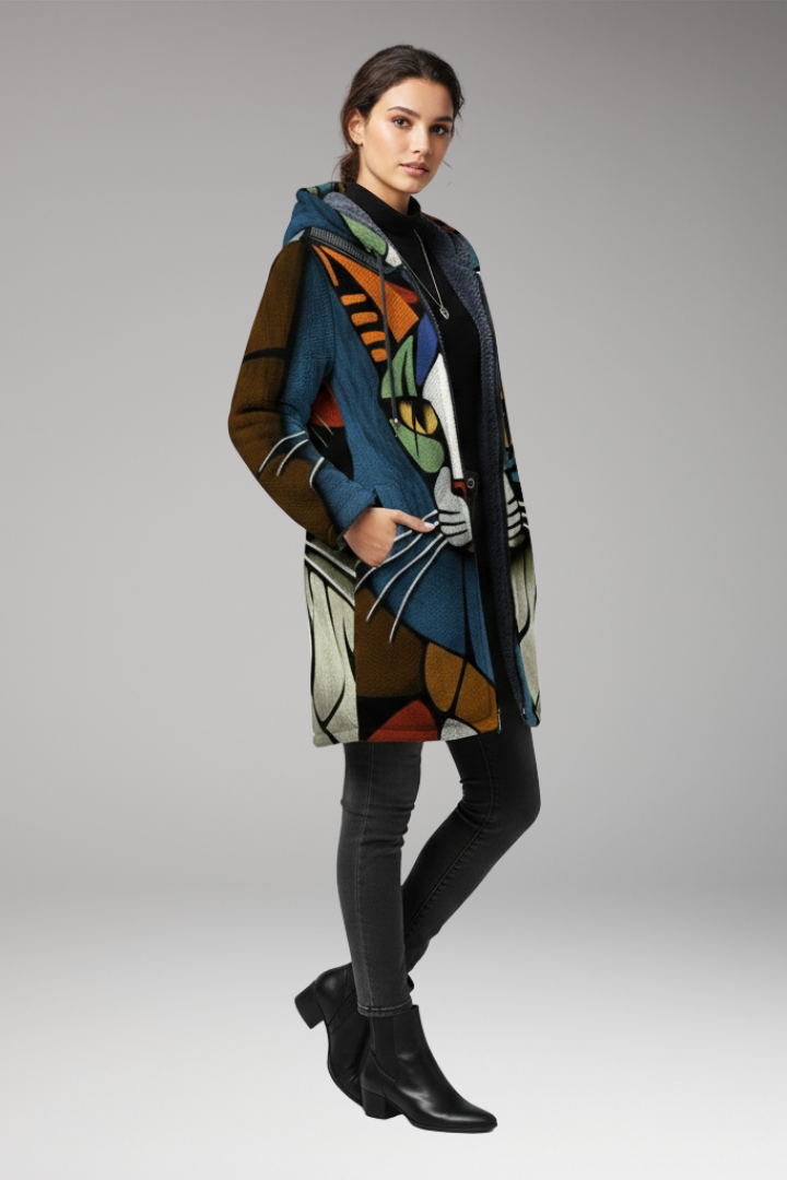 Unisex Hooded Cardigan with Zipper and Printed Surface