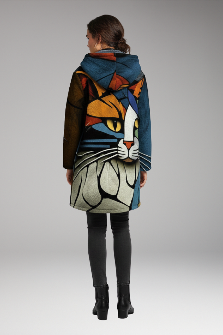 Unisex Hooded Cardigan with Zipper and Printed Surface