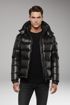 Unisex Puffer Jacket with Hooded Neckline and Quilted Surface