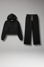Women's Tracksuit Set with Hooded Top and Wide-Leg Trousers