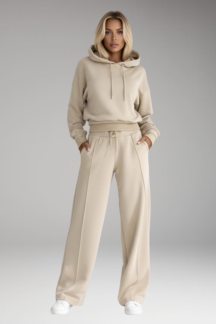 Women's Tracksuit Set with Hooded Top and Wide-Leg Trousers
